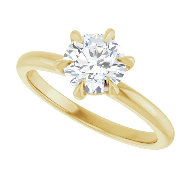 1 CT 6-Prong round solitaire Diamond engagement Ring on yellow gold