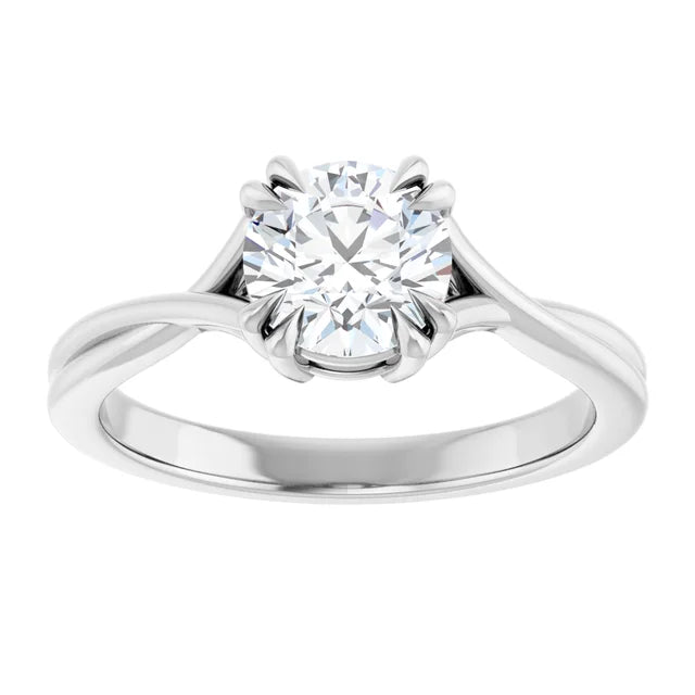 1 CT Double Claw Twisted Shank Round Solitaire Diamond Engagement Ring in white gold
