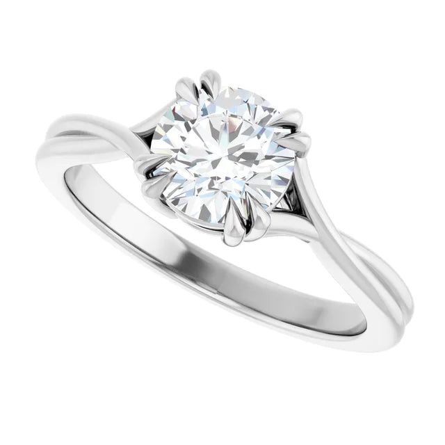 1 CT Double Claw Twisted Shank Round Solitaire Diamond Engagement Ring in Platinum
