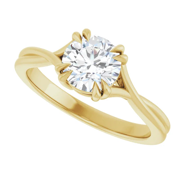 1 CT Double Claw Twisted Shank Round Solitaire Diamond Engagement Ring in Yellow Gold