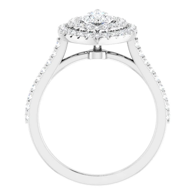 Double halo Marquise Diamond engagement Ring on white gold showing under gallery