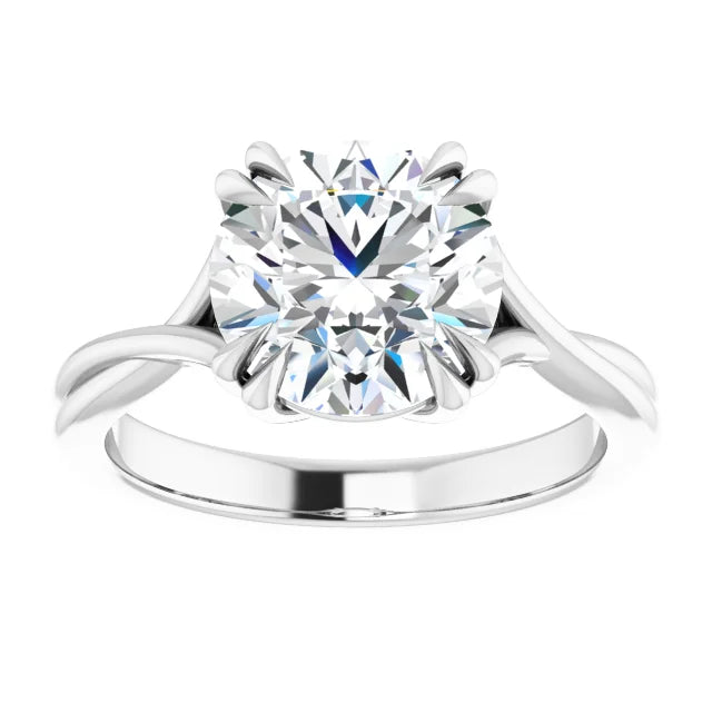 3 CT Double Claw Twisted Shank Round Solitaire Diamond Engagement Ring in white gold