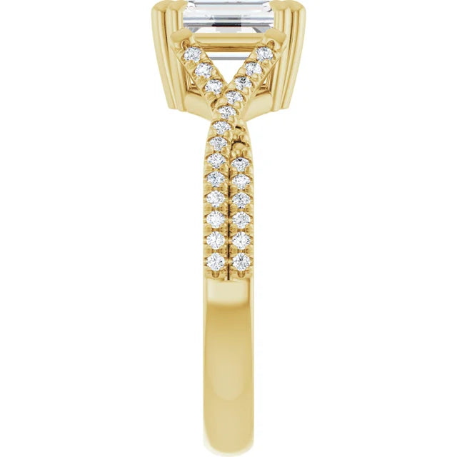 1 CT Assented Shank Emerald solitaire Diamond Engagement Ring for women on yellow gold showing diamond on the shank
