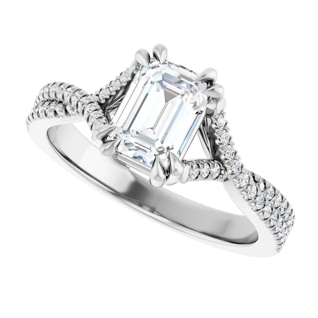 1 CT Assented Shank Emerald solitaire Diamond Engagement Ring for women on white gold