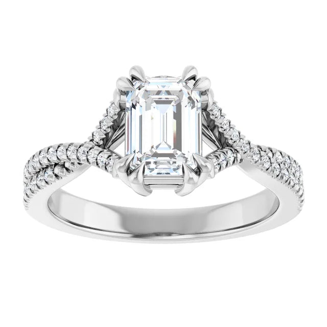 1 CT Assented Shank Emerald solitaire Diamond Engagement Ring for women on white gold showing center stone