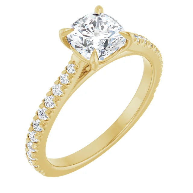 1 CT Cushion Cut lab Grown Diamond Engagement Ring for women yellow gold sideway picture