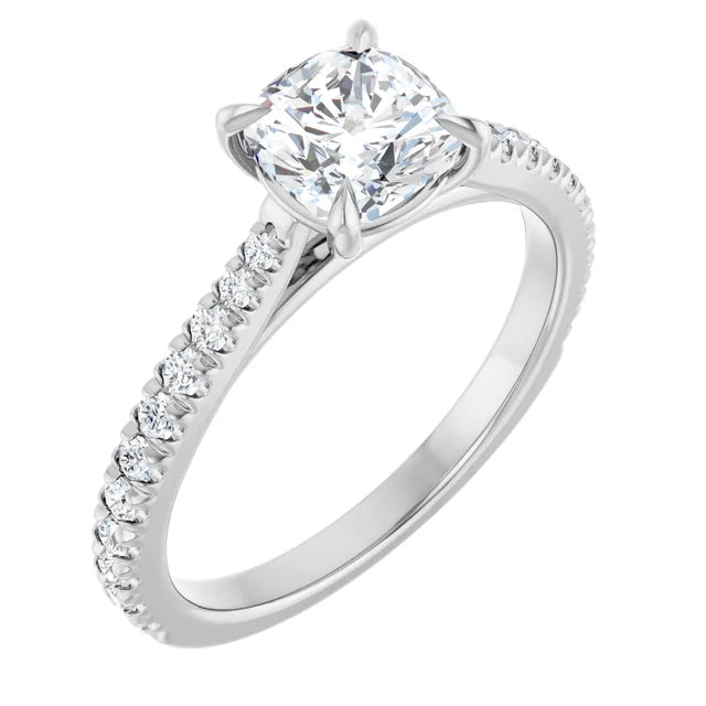 1 CT Cushion Cut lab Grown Diamond Engagement Ring for women white gold sideway picture