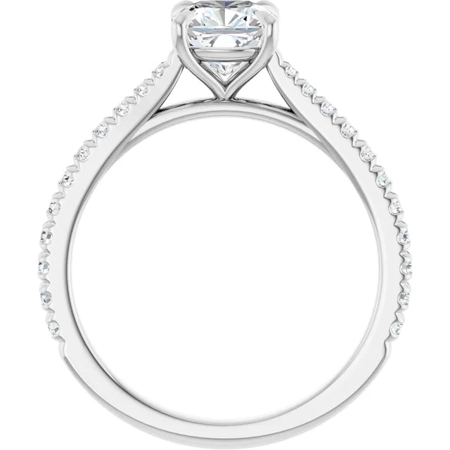 1 CT Cushion Cut lab Grown Diamond Engagement Ring for women white gold showing under gallery