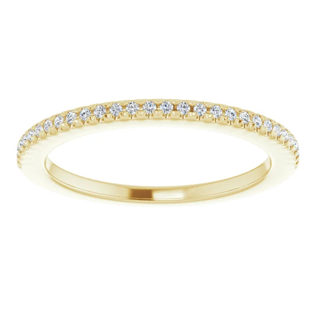 French Set Diamond Wedding band for women on yellow gold showing diamond stones