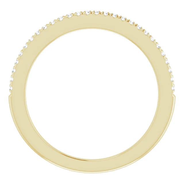 French Set Diamond Wedding band for women on yellow gold showing full shank