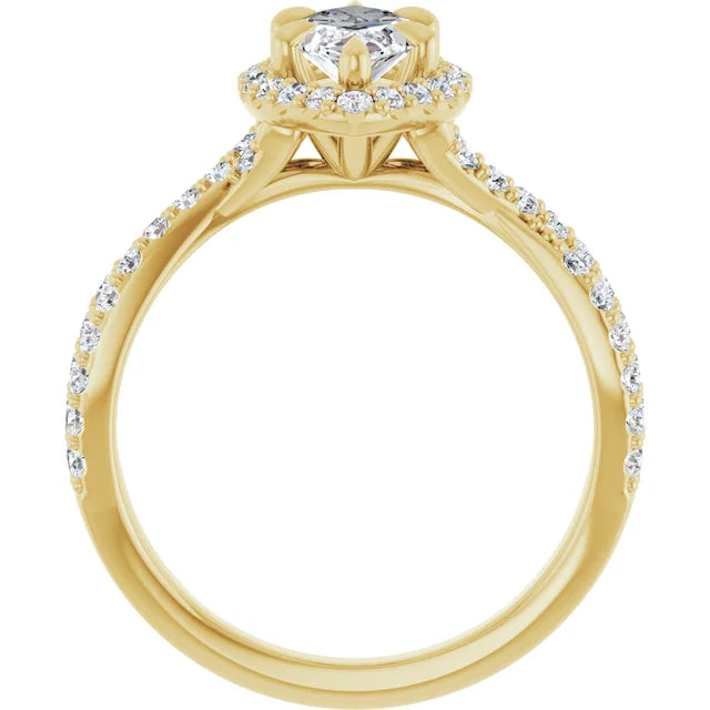 1 1/2 CTW pear shaped Diamond solitaire engagement ring for women on yellow gold showing under gallery