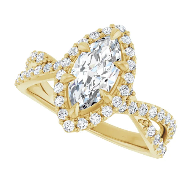 1 1/2 CTW pear shaped Diamond solitaire engagement ring for women on white gold side picture showing diamond on shank and halo and center stone
