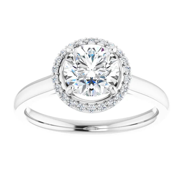 Halo Style Lab Grown Diamond Engagement Ring 14K White Gold showing round center stone
