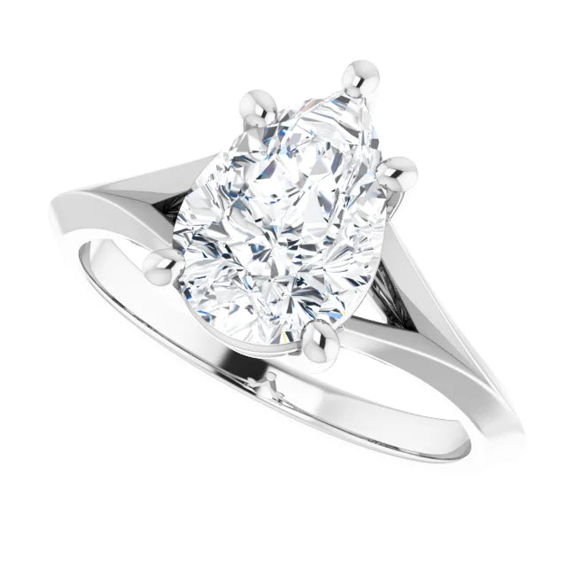 2 CT Diamond Pear Solitaire engagement ring for women white gold sideway picture showing center stone