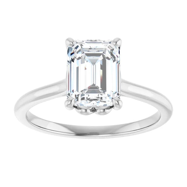 2 CTW Emerald Lab Grown Diamond solitaire Engagement Ring on white gold showing center stone