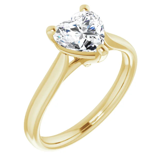 1 CT Heart Shape Diamond Solitaire Engagement Ring For Women yellow gold sideway picture showing center stone