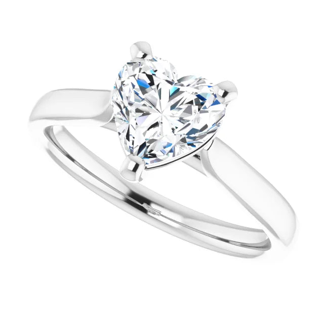 1 CT Heart Shape Diamond Solitaire Engagement Ring For Women white gold sideway picture showing center stone