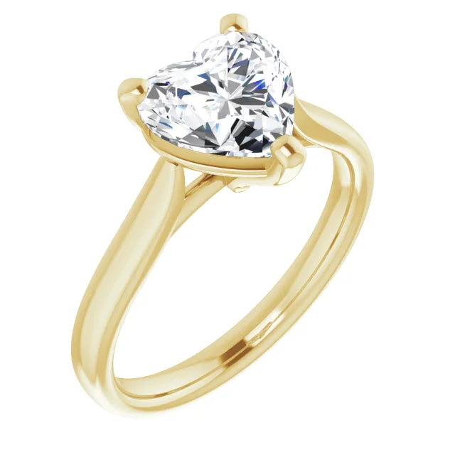 2 CT Heart Shape Diamond Solitaire Engagement Ring For Women yellow gold sideway picture showing center stone