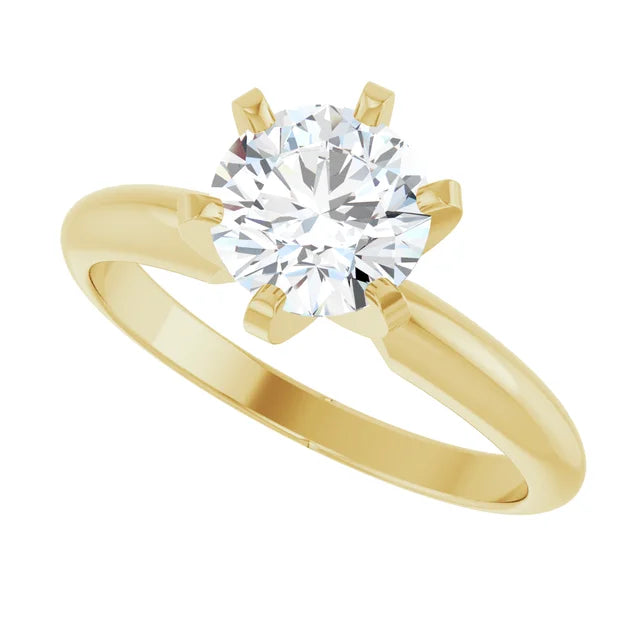6-Prong 1 CT Solitaire Diamond Engagement Ring on Yellow Gold