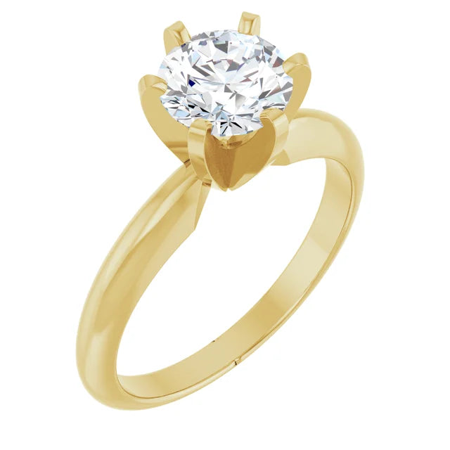 6-Prong 1 CT Solitaire Diamond Engagement Ring on Yellow Gold showing Center Stone