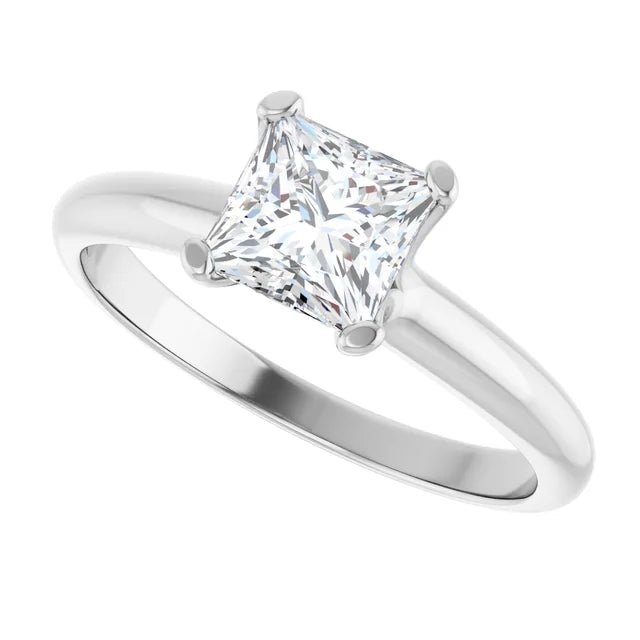 1 CT Lab Created Princess Cut Diamond engagement Ring white gold showing center stone