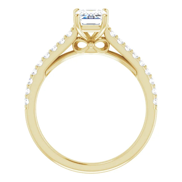 1 CT Infinity Emerald Cut Solitaire Engagement Ring for women on Yellow gold showing infinity under gallery