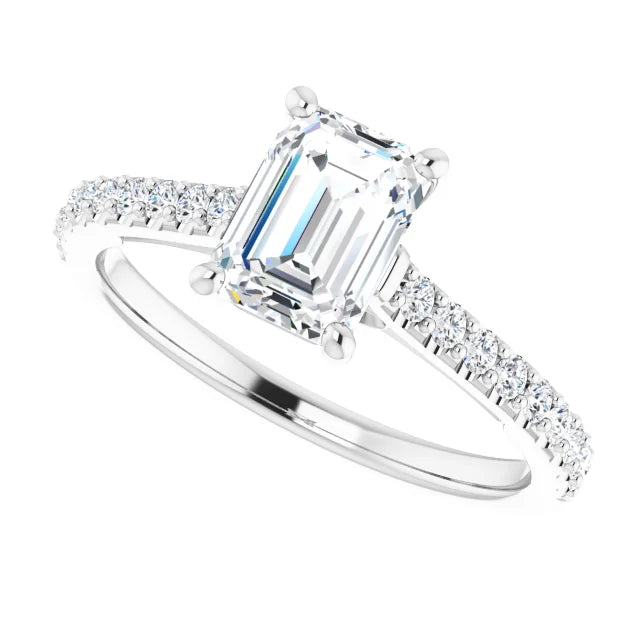 1 Ct Infinity Emerald Cut Solitaire Engagement Ring for women on white gold sideway picture