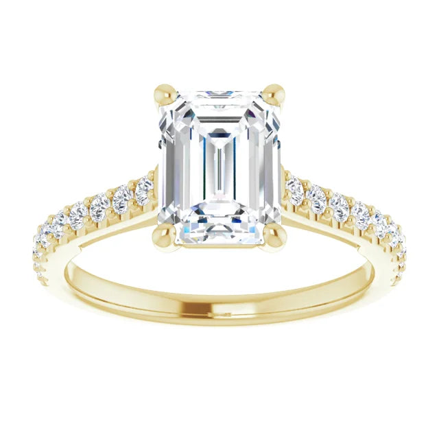 2 CTW for Infinity Emerald Cut Solitaire Engagement Ring for women on yellow gold showing center stone
