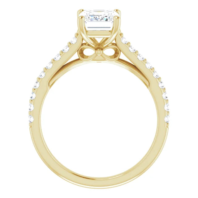 2 CTW Infinity Emerald Cut Solitaire Engagement Ring for women on yellow gold showing under gallery