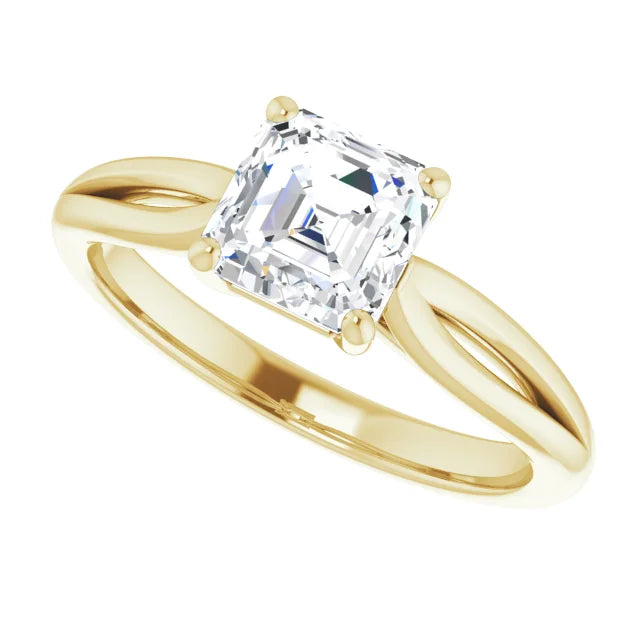1 CT Asshcer Solitaire Diamond Engagement ring for women yellow gold sideway picture showing stone