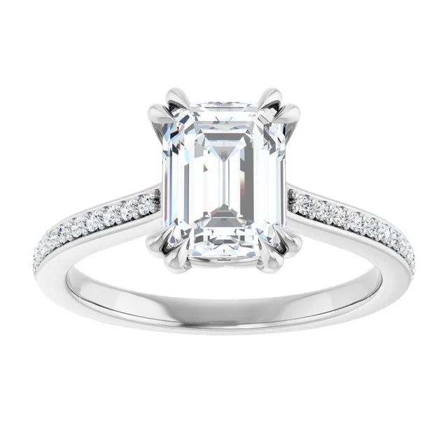 Assented Shank Emerald Cut Lab Grown Diamond Engagement Ring (1+ CT & 2+ CT)
