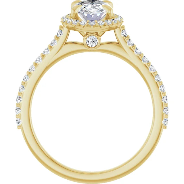 Halo Style assented shank oval solitaire diamond engagement ring