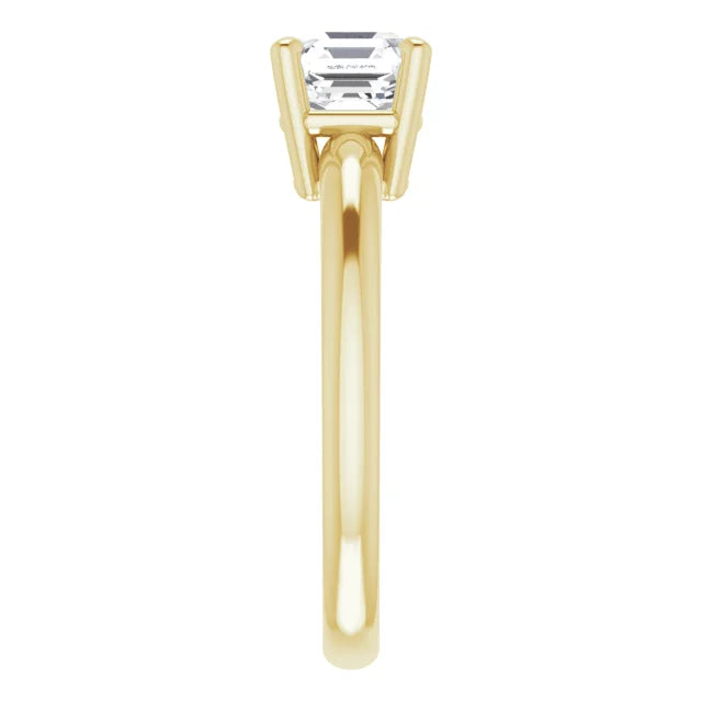 1 CT Asscher Cut Solitaire Diamond Engagement Ring For Women yellow gold showing shank and gallery from the side