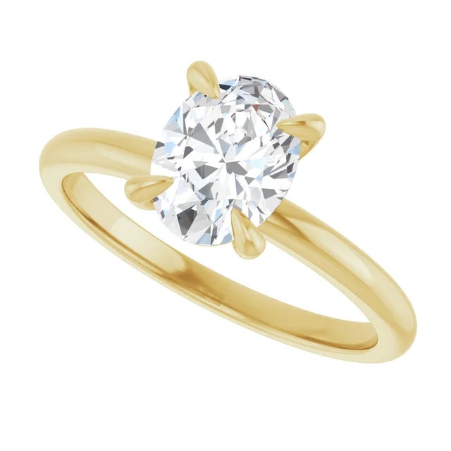 Oval Diamond Engagement Ring yellow gold sideway picture showing center stone