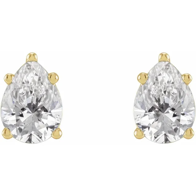 1 CT Pear shape Lab Grown Diamond studs 14K Yellow showing Stones