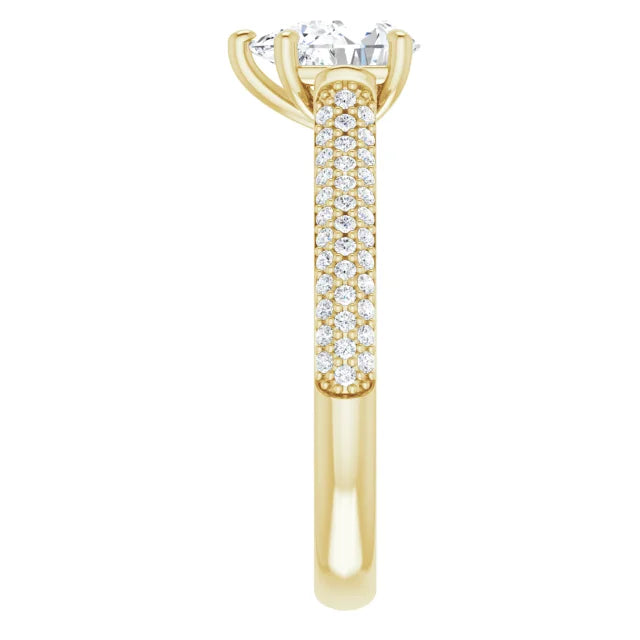 1 CT Pear Shape Diamond engagement Ring for women yellow gold showing diamond on shank