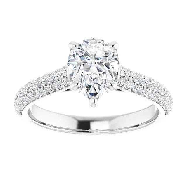 1 CT Pear Shape Diamond engagement Ring for women white gold showing center stone