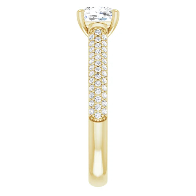 1 CT Cushion Cut Diamond Engagement Ring for Women yellow gold showing diamond on shank