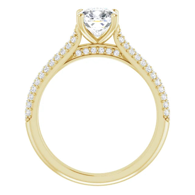 1 CT Cushion Cut Diamond Engagement Ring for Women yellow gold showing under gallery diamond