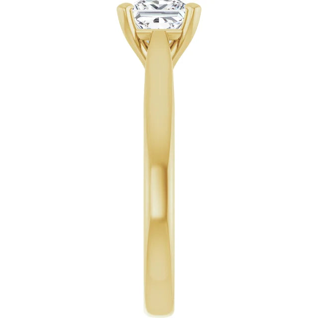 1 CT Princess Cut lab Grown Diamond Engagement Ring on Yellow Gold showing Shank