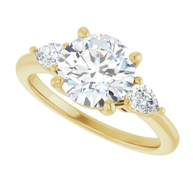 Sideway Picture for Round and Pear 3 Stones Engagement Ring showing stones