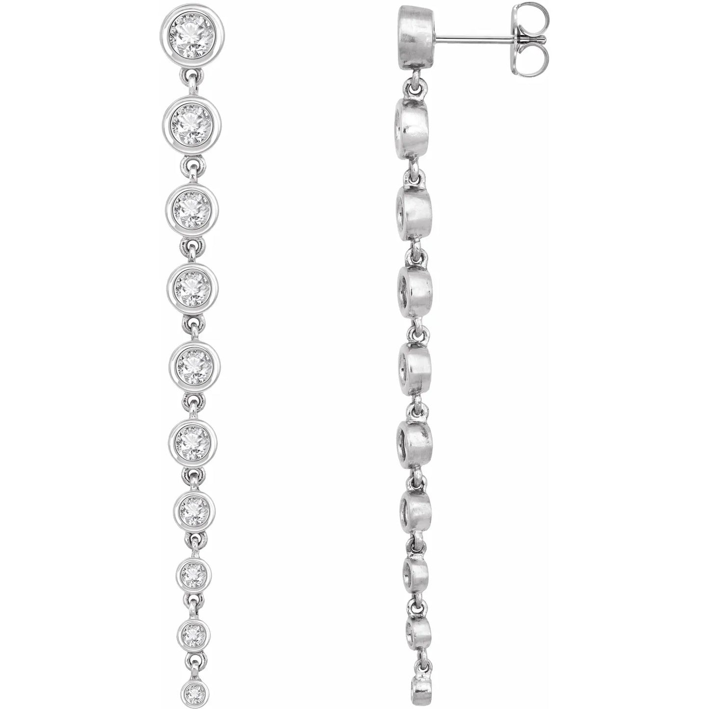 2 CTW round lab grown Diamond Dangle Earrings white gold showing post