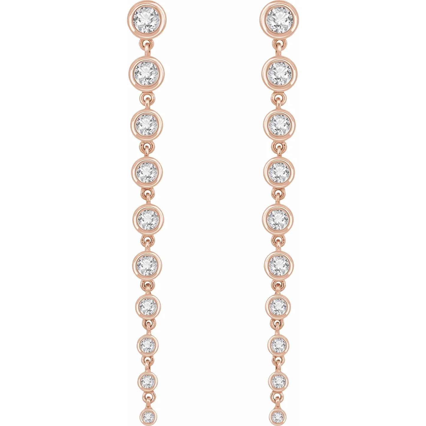 2 CTW round lab grown Diamond Dangle Earrings Rose gold