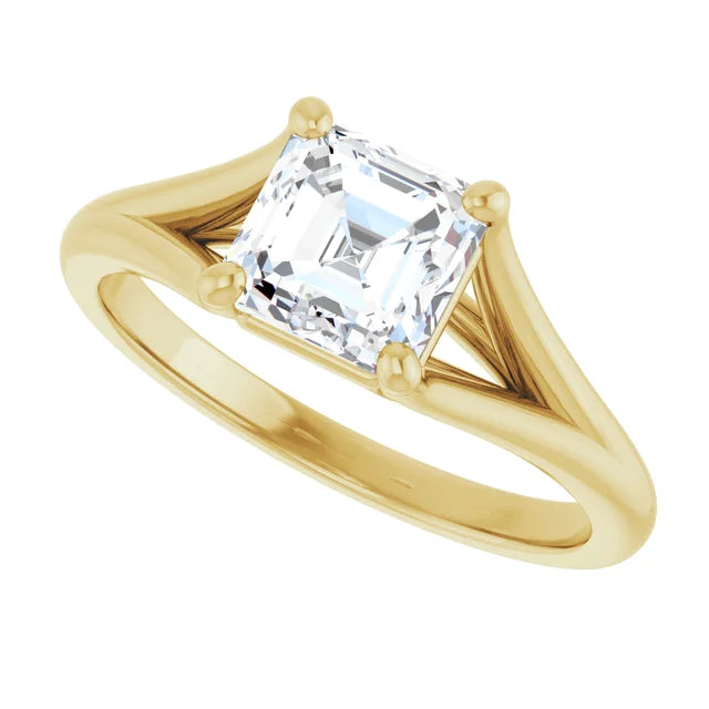 1 CT Split Shank Asscher Cut Diamond Engagement Ring for Women sideway picture showing center stone
