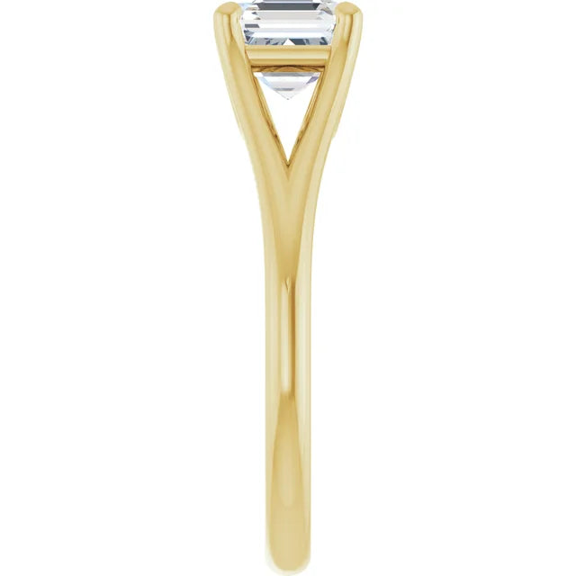 1 CT Split Shank Asscher Cut Diamond Engagement Ring for Women yellow gold showing shank