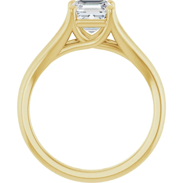 1 CT Split Shank Asscher Cut Diamond Engagement Ring for Women yellow gold showing under gallery