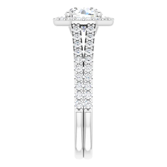 Dual shank Halo Style Lab Grown Diamond Engagement Ring on White gold Showing Dual Shanks