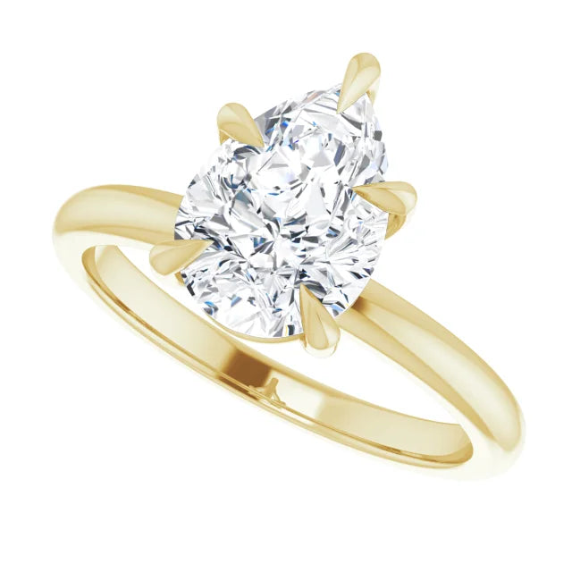 2 CT Pear Shape Solitaire Diamond Engagement Ring for women yellow gold sideway picture showing center stone
