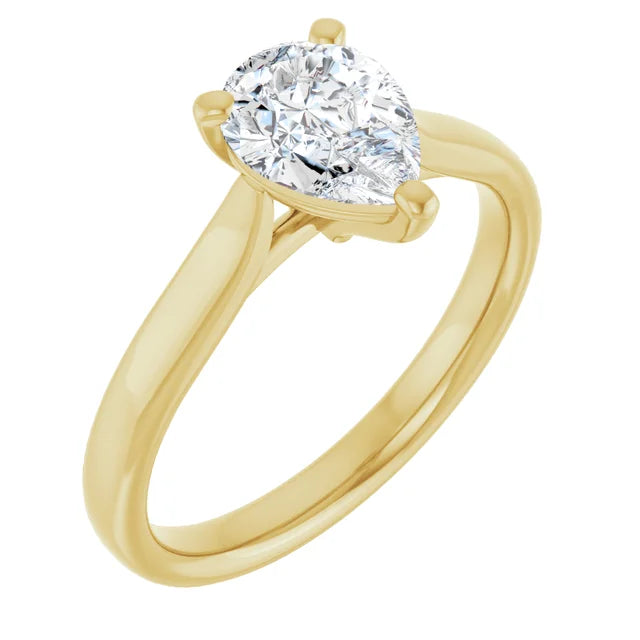 1 CT Pear Diamond Solitaire Engagement Ring for Women yellow gold sideway picture showing center stone