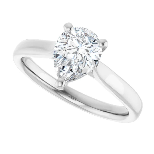 1 CT Pear Diamond Solitaire Engagement Ring for Women white gold sideway picture showing center stone